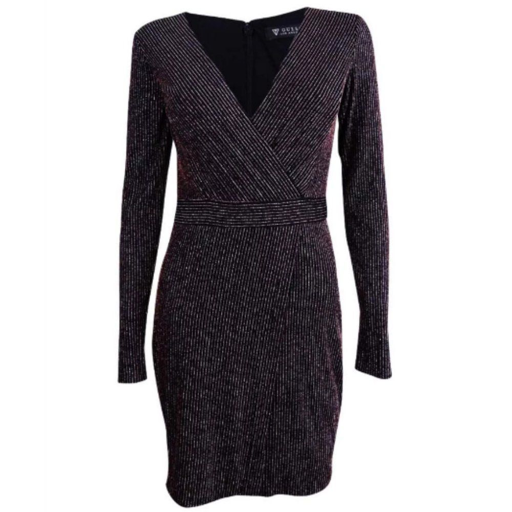 Metallic Stripe Faux Wrap Dress